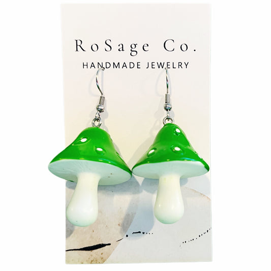 Large Green Mushroom Earrings