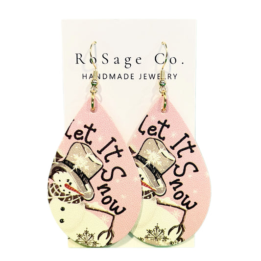 Let it Snow Pink Snowman Earrings