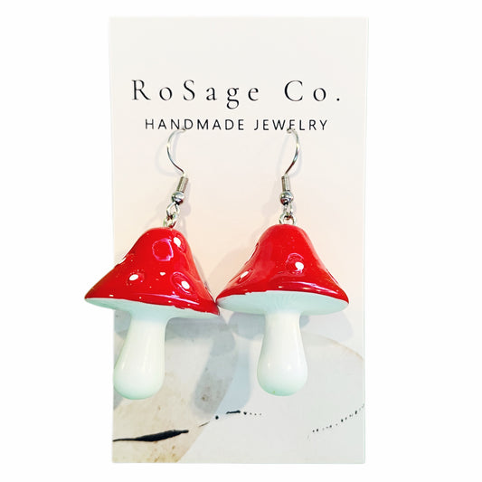 Large Red Mushroom Earrings