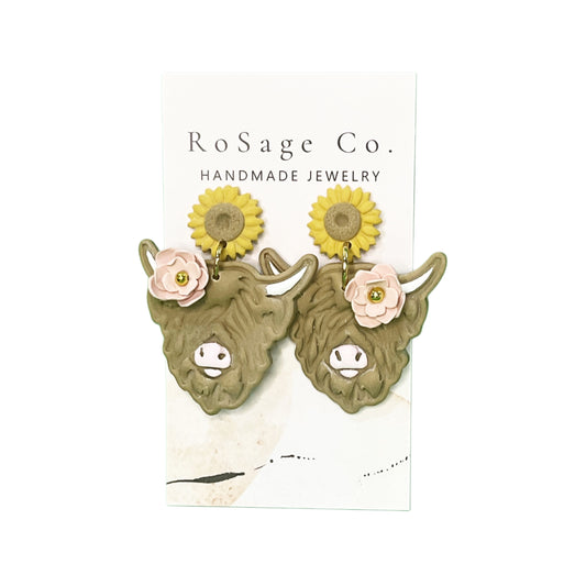 Highland Cow Clay Earrings