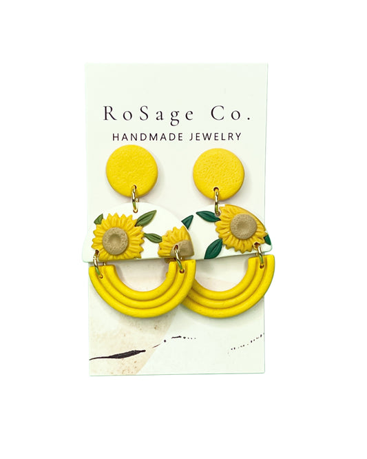 Yellow Sunflower Half Circle Earrings
