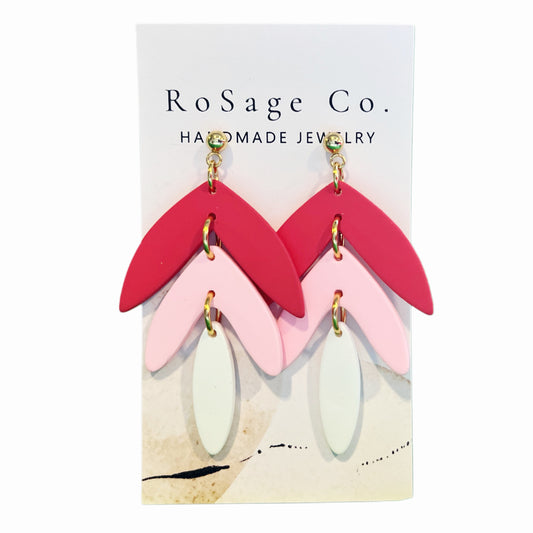 Dark Pink, Light Pink, and White Clay Earrings