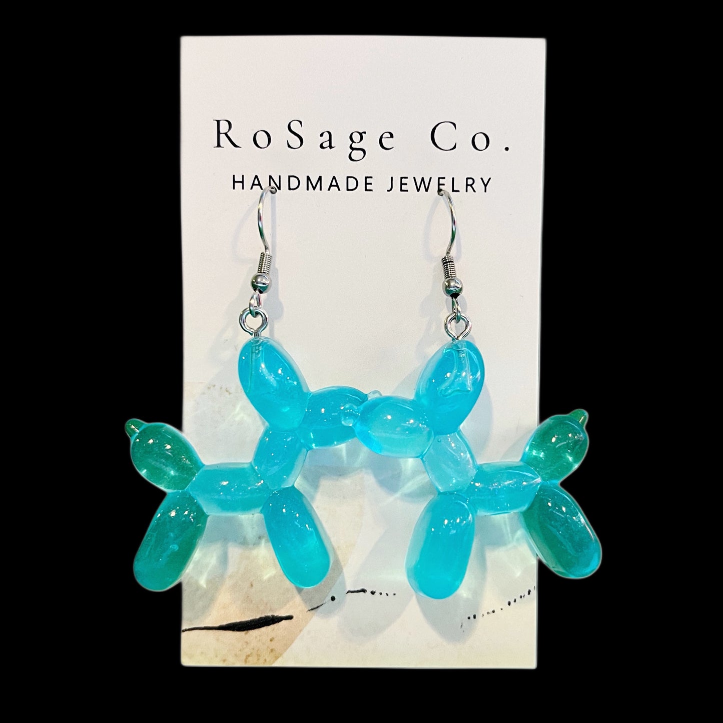 Large Blue Balloon Dog Earrings
