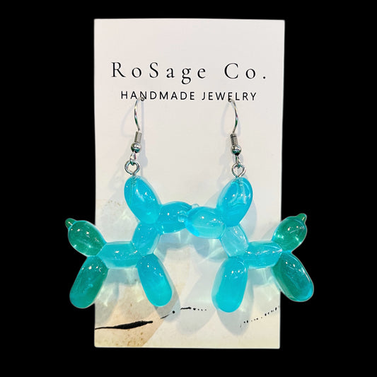 Large Blue Balloon Dog Earrings