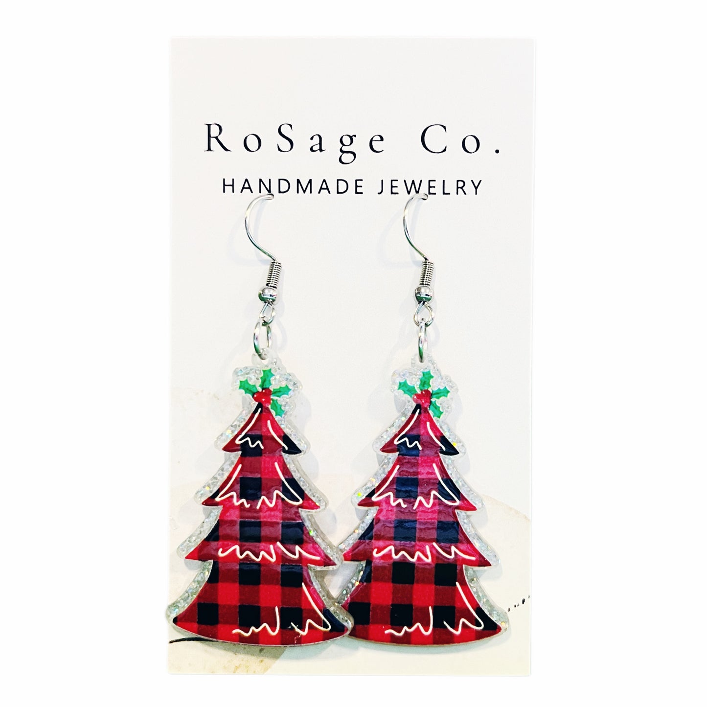 Red Plaid Christmas Tree Earrings