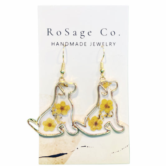 Yellow Flower Resin Dog Earrings