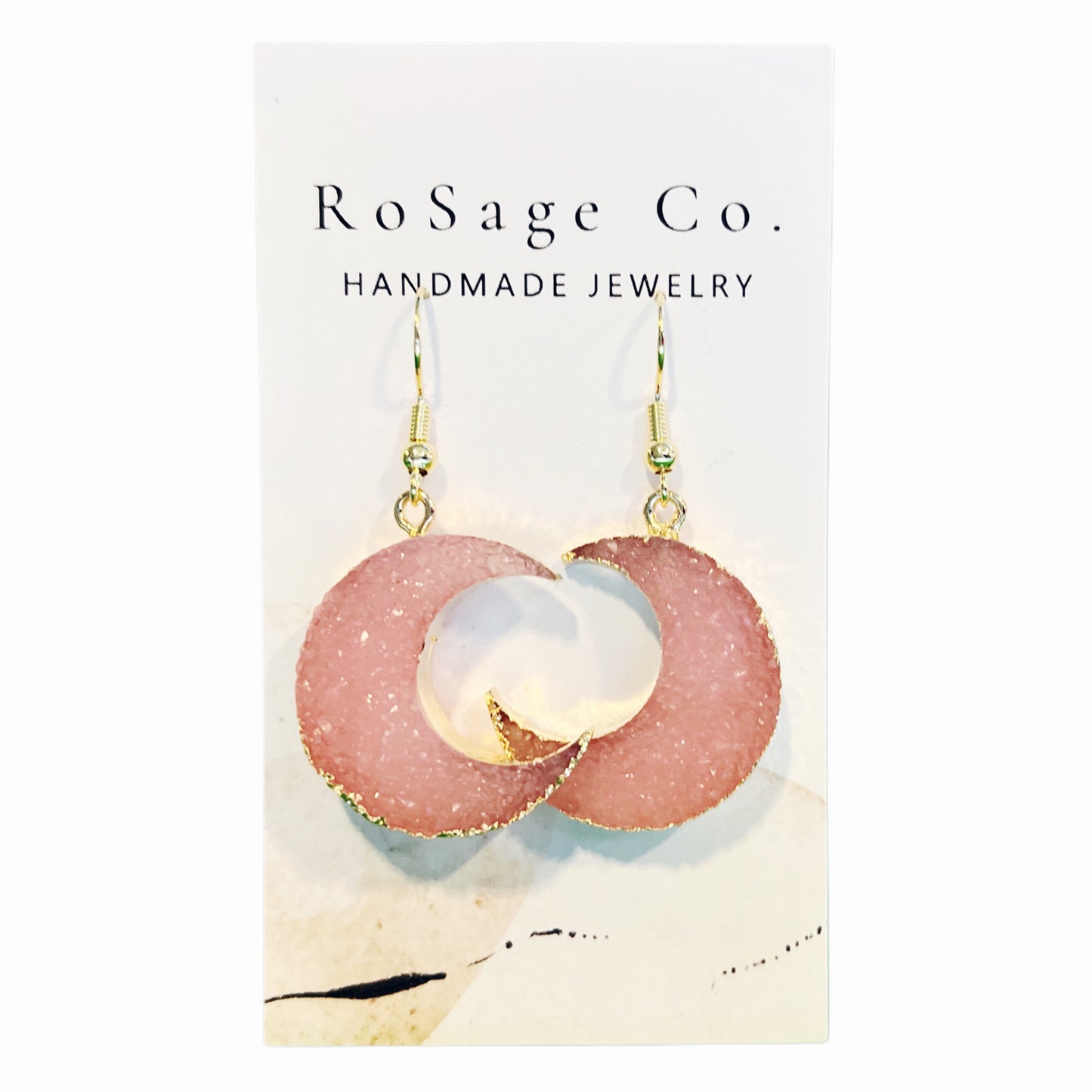 Pink Druzy Moon Earrings