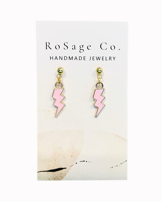 Small Pink Lightening Bolt Earrings