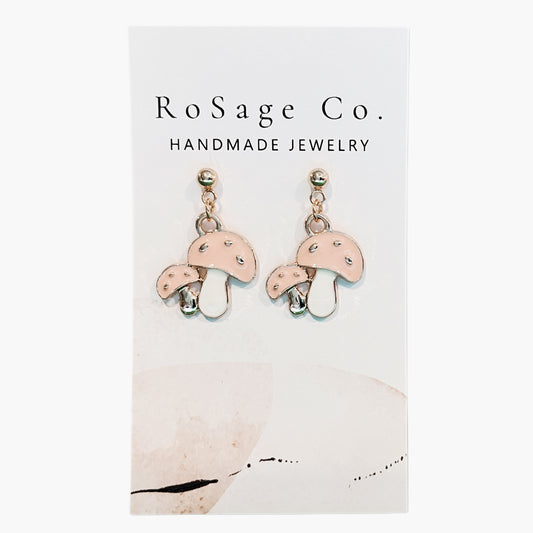 Pink Double Mushroom Earrings