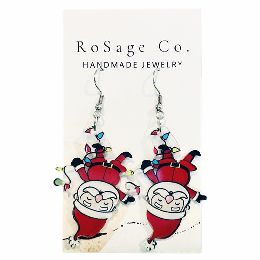 Santa Claus Tangled in Christmas Lights Earrings