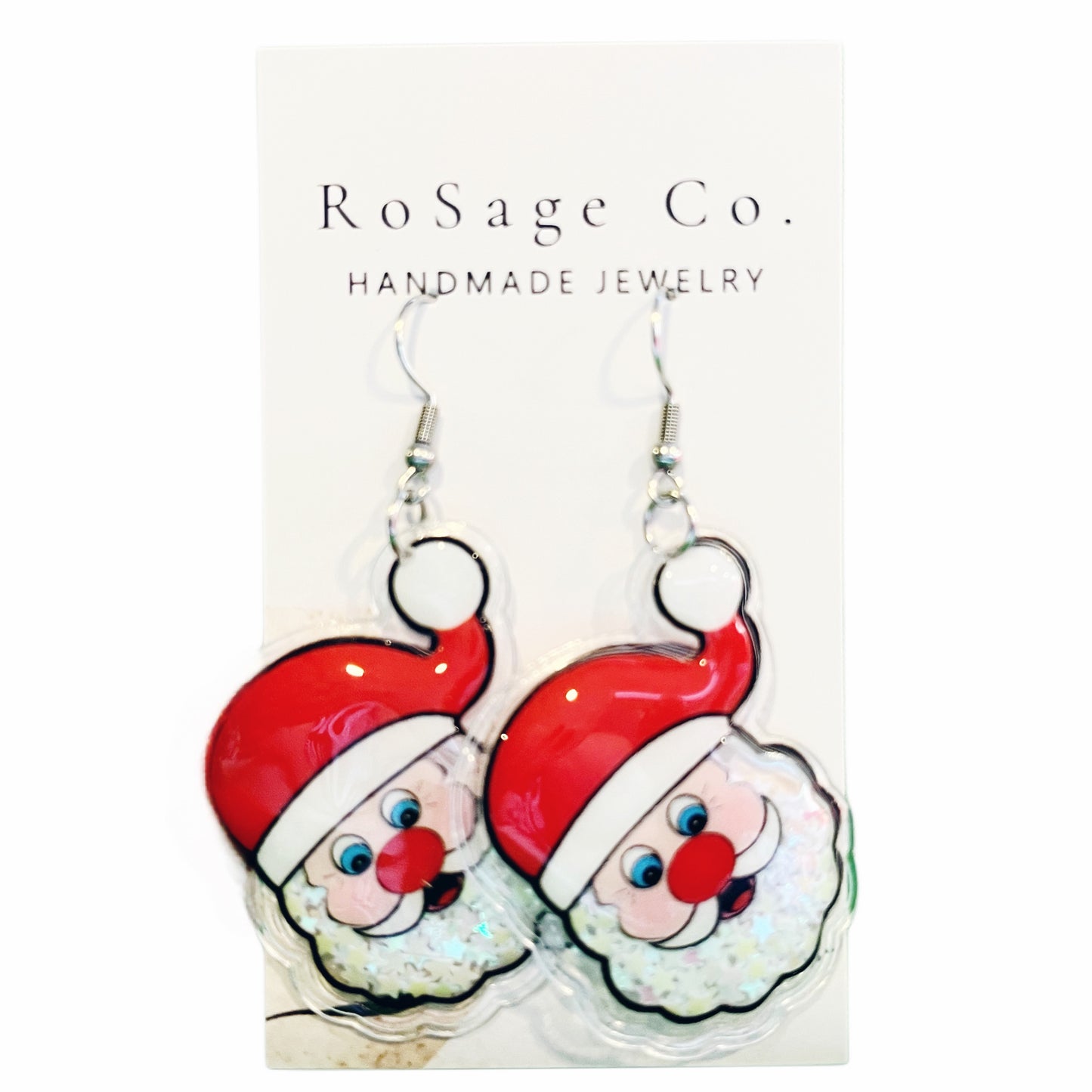 Santa Claus Christmas Earrings with Moveable Glitter Inside