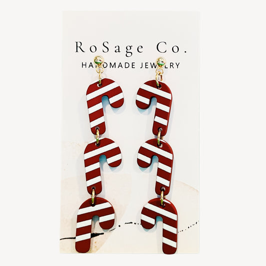 Clay Candy Cane Christmas Earrings