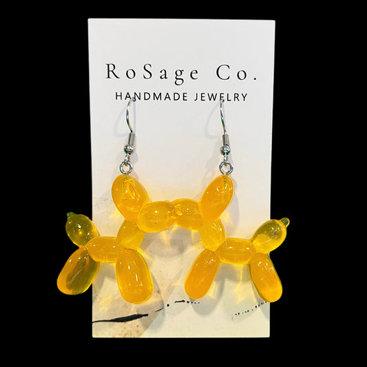 Large Orange Balloon Dog Earrings