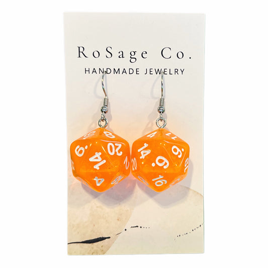 Orange Dungeons and Dragons Dice Earrings