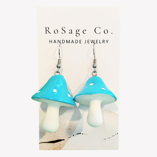 Large Blue Mushroom Earrings