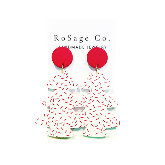 Red and White Christmas Tree Clay Earrings