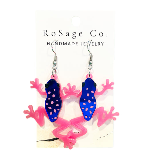 Hot Pink and Blue Frog Earrings