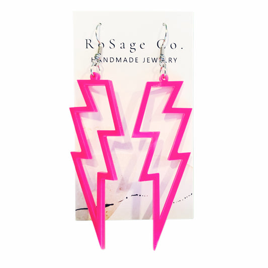 Hot Pink Hollow Lightening Bolt Earrings