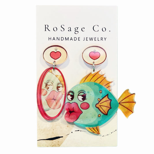 Kissy Fish and Mirror Earrings