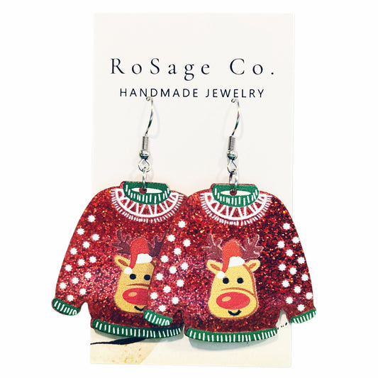 Rudolph Christmas Sweater Earrings