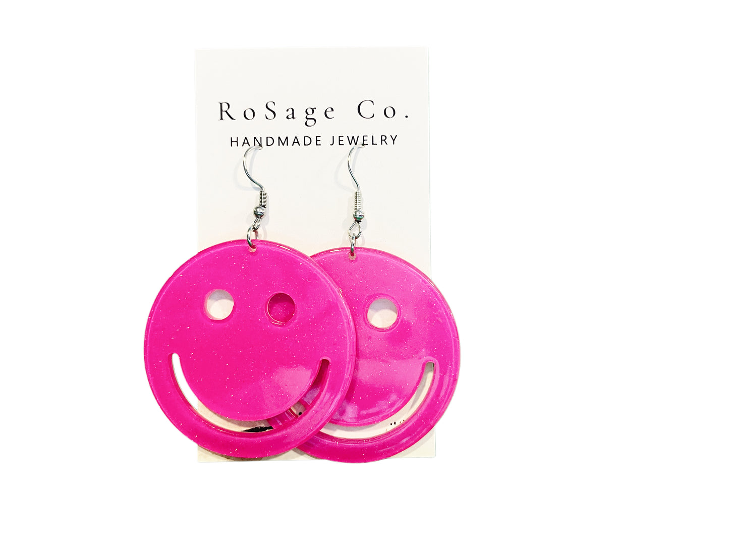 Hot Pink Large Smiley Face Earrings