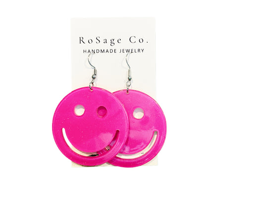 Hot Pink Large Smiley Face Earrings