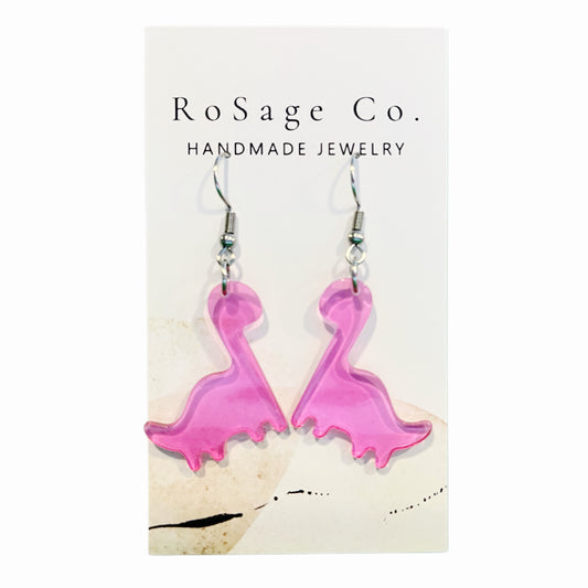 Pink Longneck Dinosaur Earrings