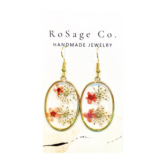 Light Red Flowers and Baby's Breath Resin Earrings