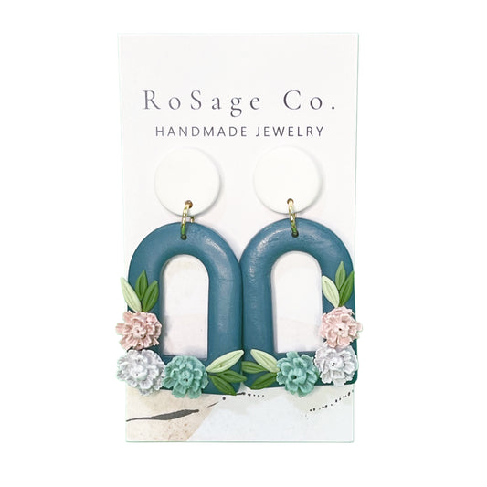 Blue Closed Arch Flower Earrings