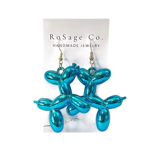 Metallic Blue Large Balloon Dog Earrings