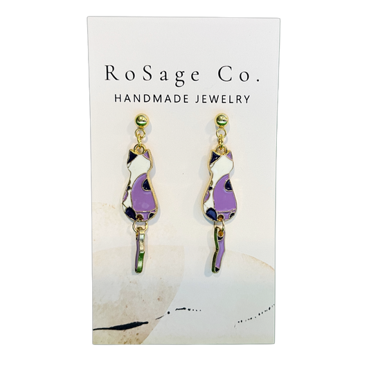 Purple Metal Cat Earrings