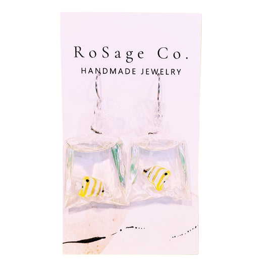 Yellow Fish in Bag Earrings