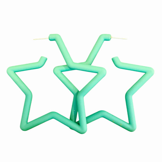 Large Teal Star Hoop Earrings
